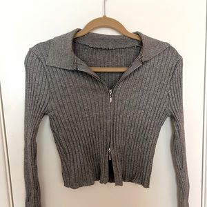 Gray Zip Up Sweater Top